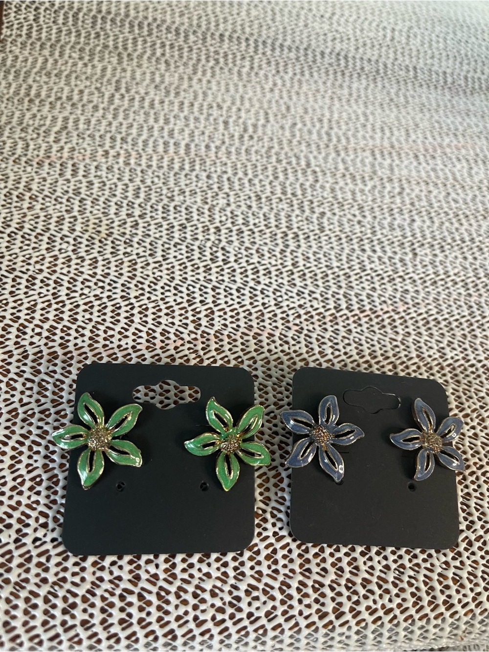 Floral Enamel Stud Earrings - Green & blue- Women Accessories